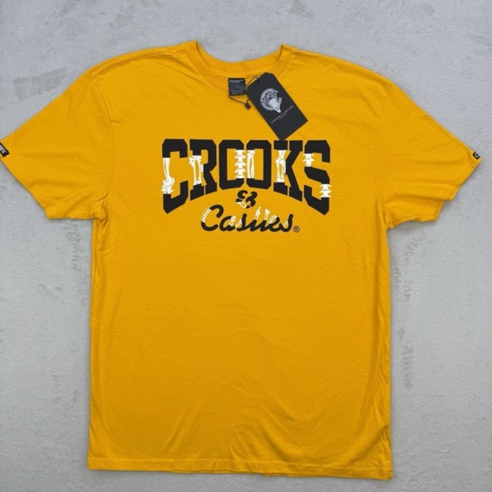 Crooks & Castles Shirt Unisex Large Bright Yellow Graphic T-Shirt Cotton